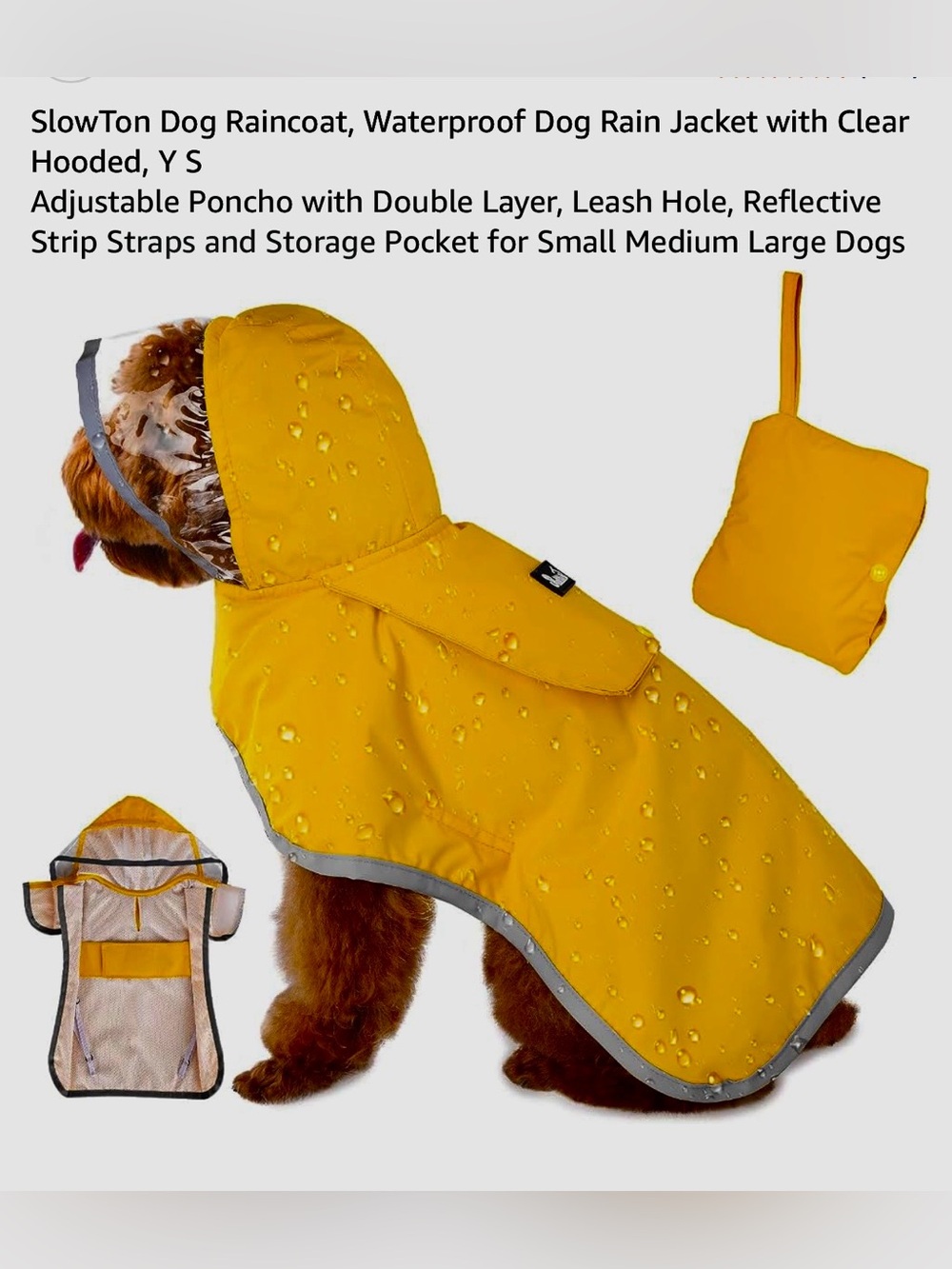 Yellow Dog Raincoat with Hood - Waterproof Jacket, Small